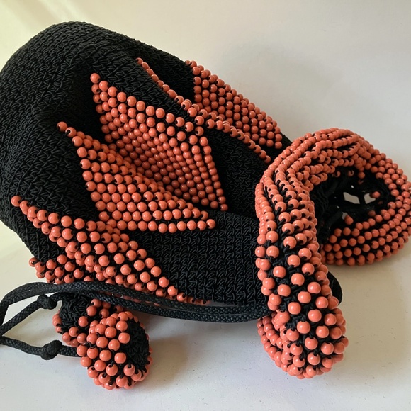 unique antique beaded pouch drawstring handbag - Picture 2 of 13